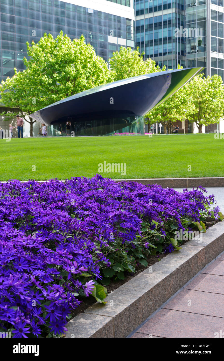 Flying saucer sculpture in Jubilee Park, Canary Wharf, London, England