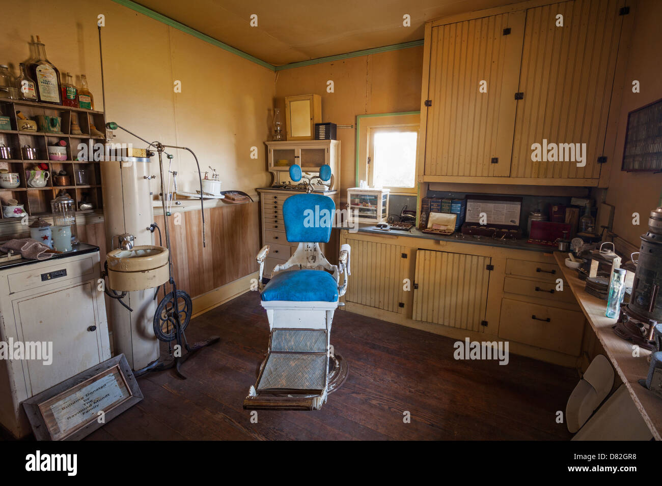 Dentist office in western style ghost town, Dobby's Frontier Town, Alliance, Nebraska Stock Photo