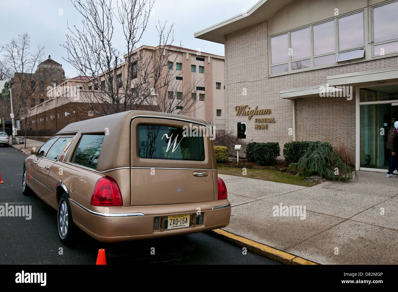 The hearse which carried Whitney houston's body to Whigham Funeral Home