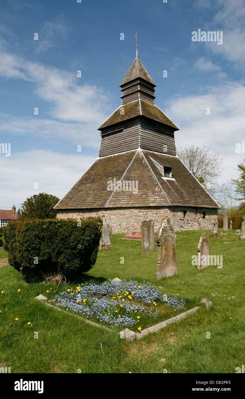 St Marys Bell Tower early 13th century Black and White VillageTrail Pembridge Herefordshire England UK Stock Photo