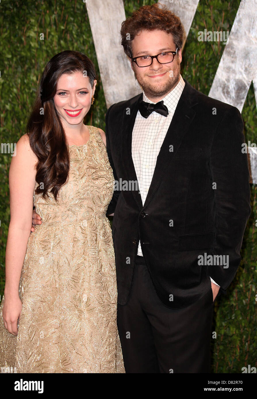 Seth Rogen (R) and Lauren Miller 2012 Vanity Fair Oscar Party at Sunset Tower Hotel - Arrivals West Hollywood, California - Stock Photo