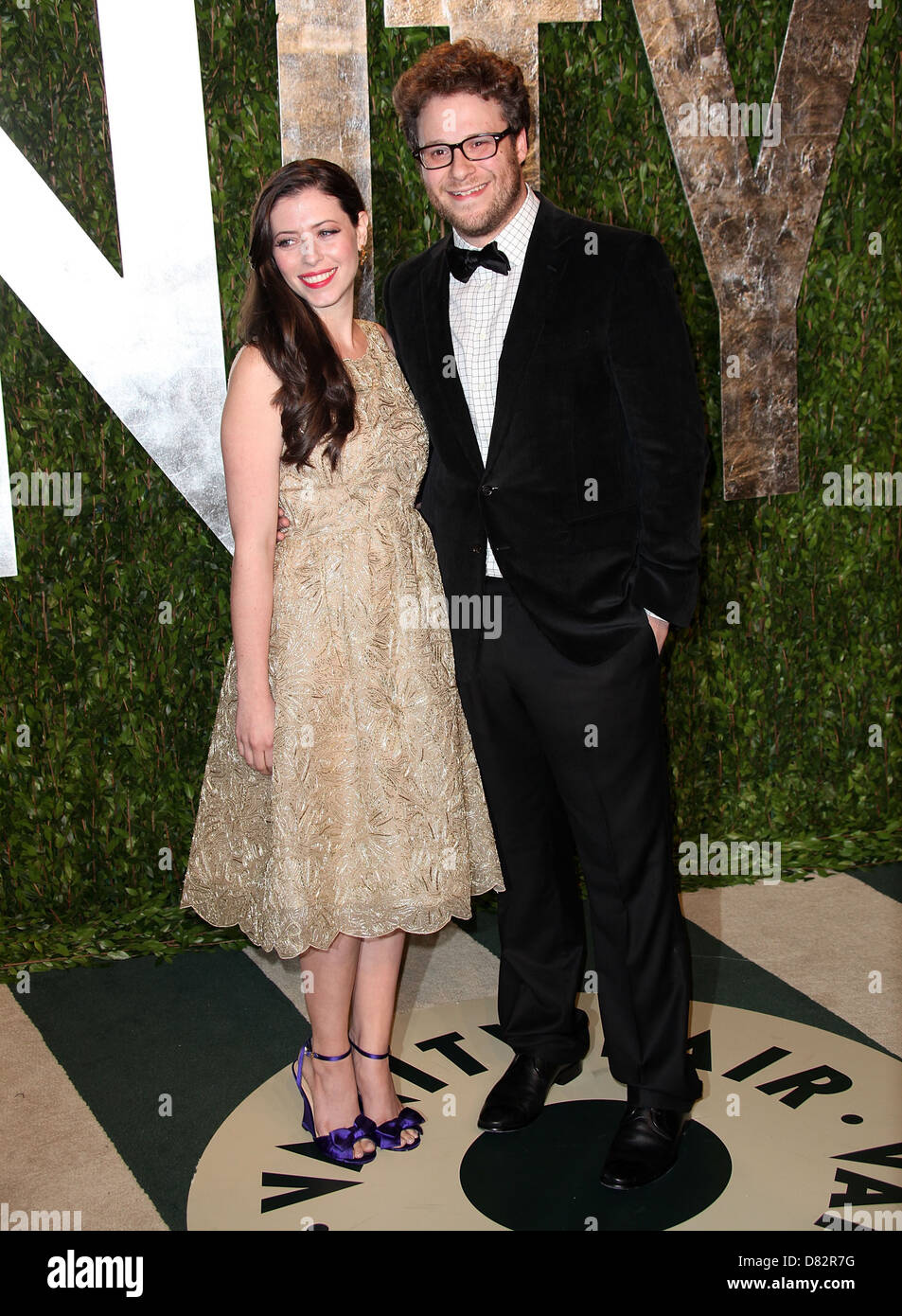 Seth Rogen (R) and Lauren Miller 2012 Vanity Fair Oscar Party at Sunset Tower Hotel - Arrivals West Hollywood, California - Stock Photo
