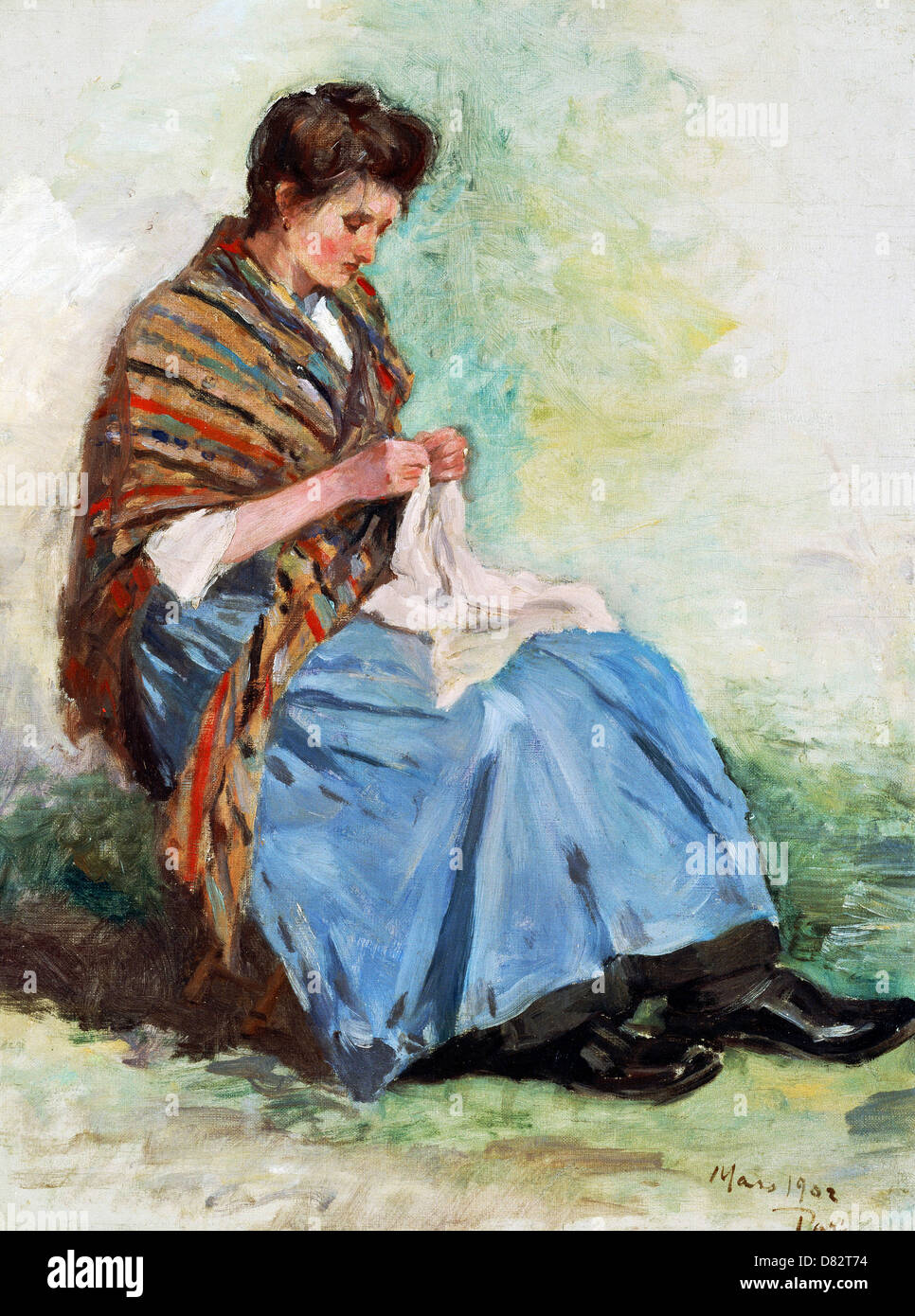 Asai Chu, Woman Sewing 1902 Oil on canvas. Bridgestone Museum of Art, Tokyo. Stock Photo