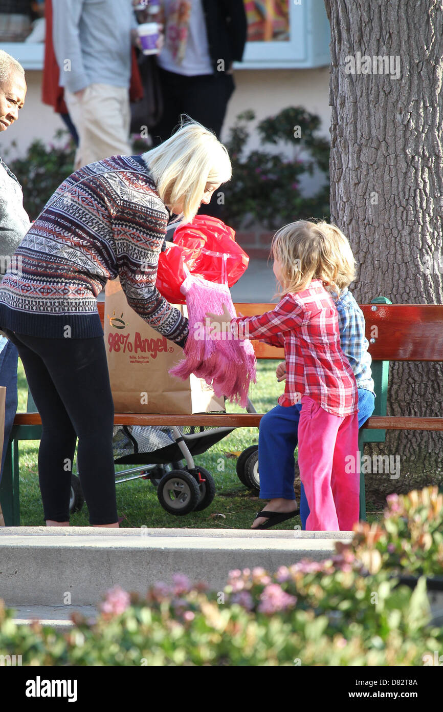 Tori Spelling spends the day with her family in Malibu Park Malibu