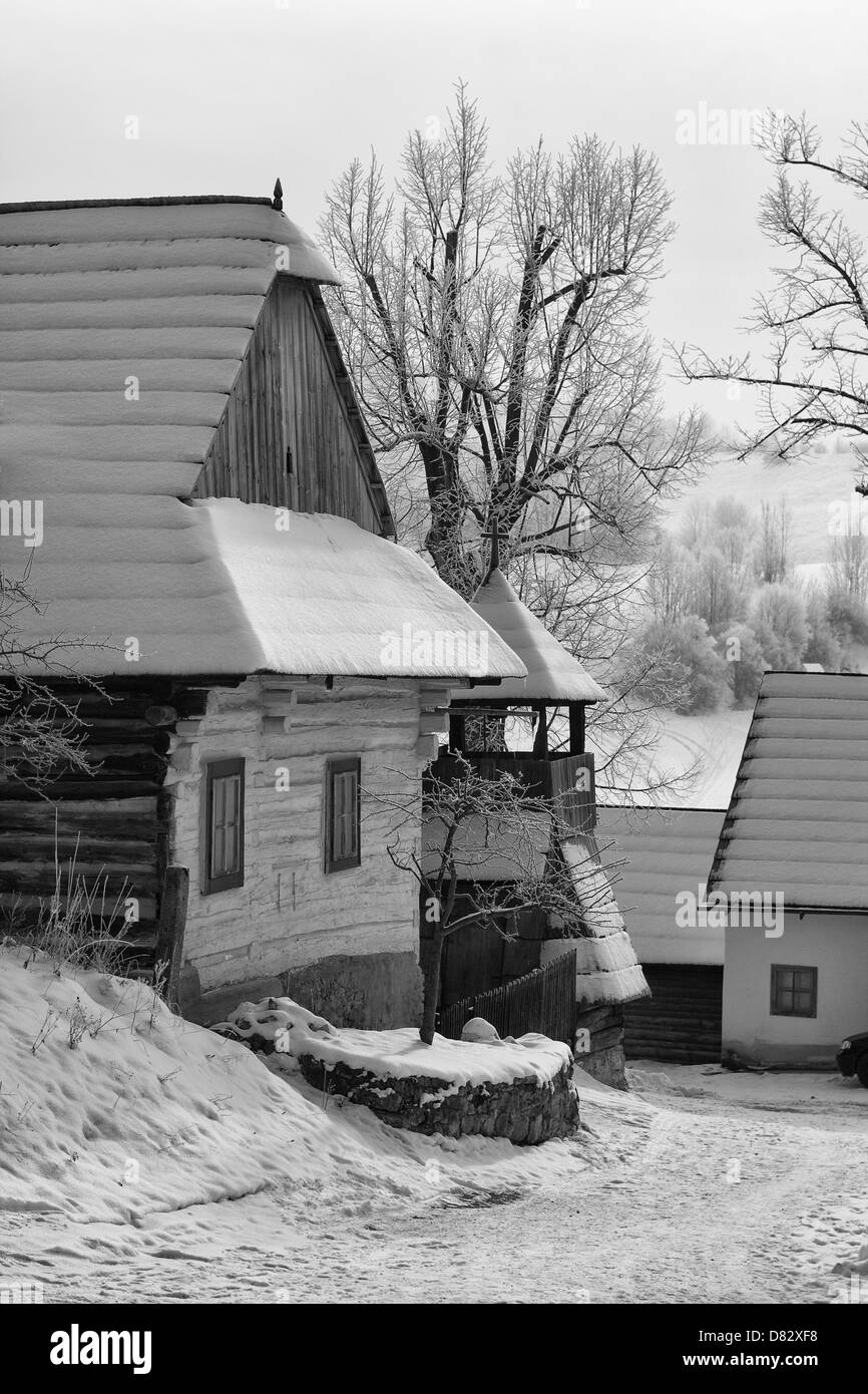 Winter in village Stock Photo