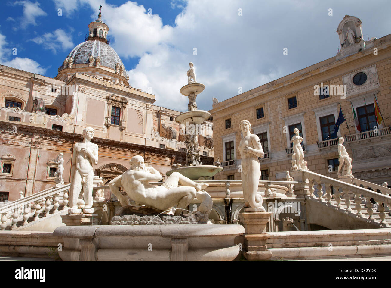 Palermo - Florentine fountain on Piazza Pretoria Stock Photo