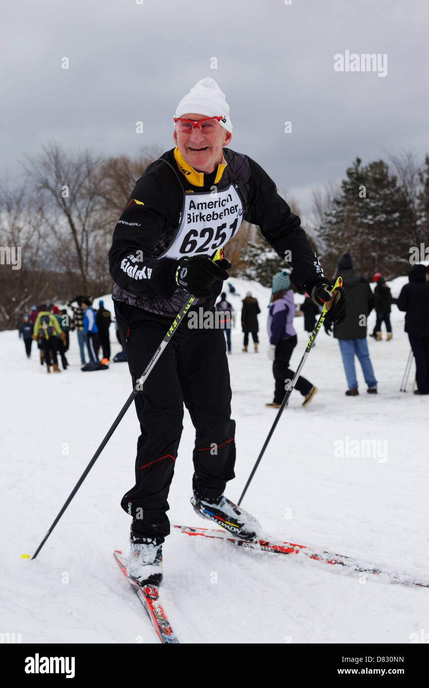 A competitor nears the finish line of the American Birkebeiner in Hayward, Wisconsin on February 23, 2013. Stock Photo