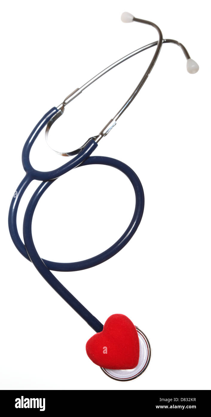 Red heart and a blue stethoscope on white background Stock Photo - Alamy
