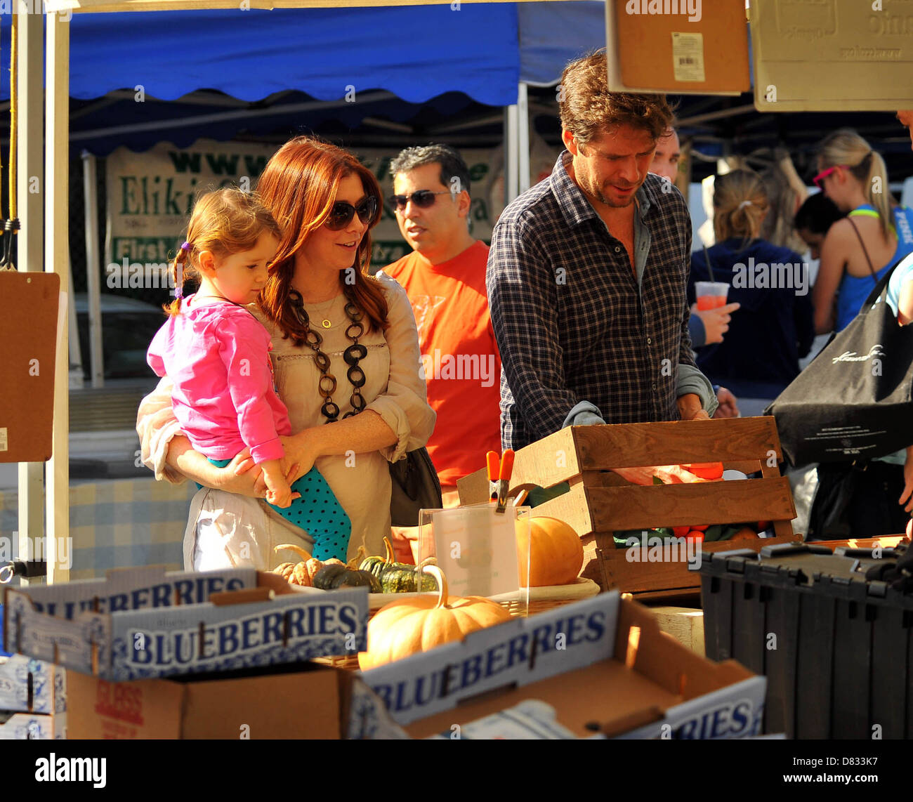 Pregnant Alyson Hannigan And Husband Alexis Denisof And Daughter Satanya Denisof At A Farmers