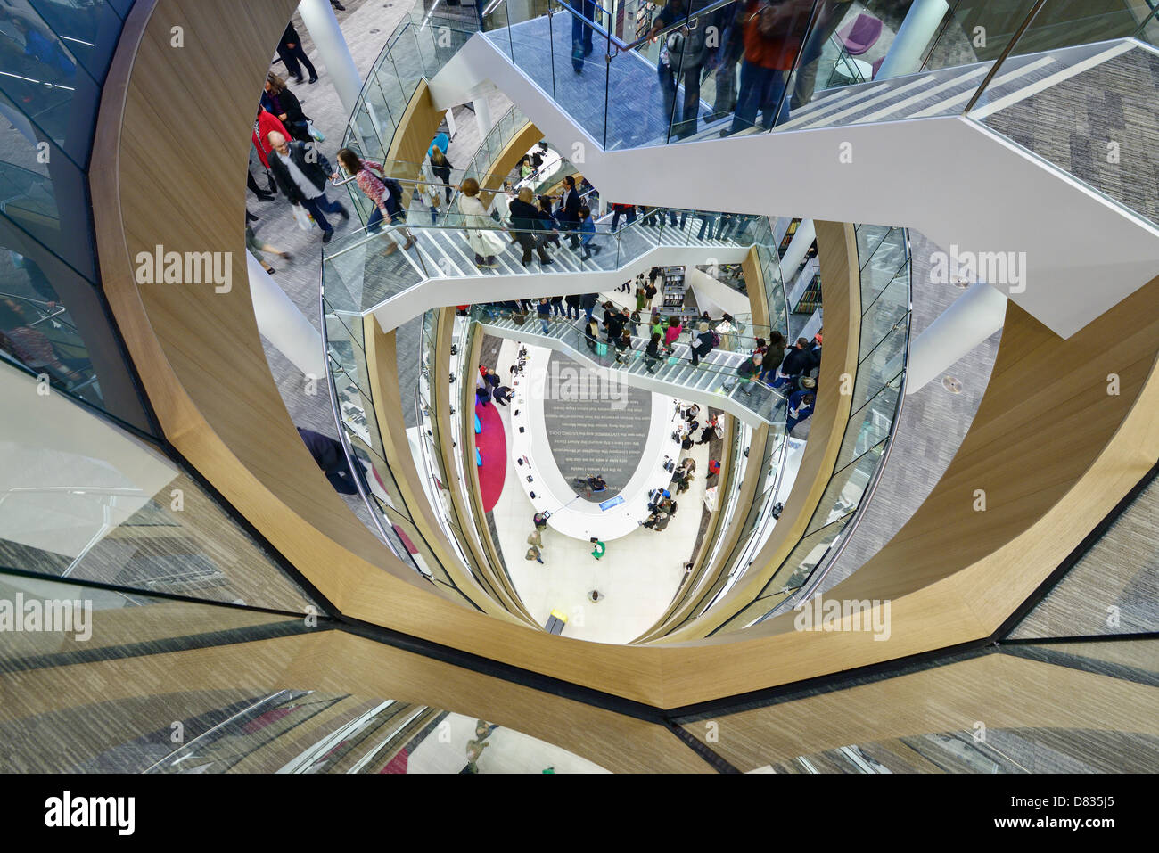 Liverpool, UK. 17th May 2013. Visitors view the central atrium of the Liverpool Central Library on it's official re-opening after a £50m refurbishment. Credit:  Andrew Paterson / Alamy Live News Stock Photo