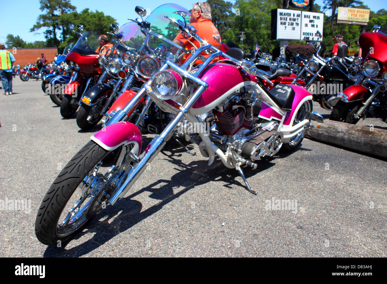 A pink Harley Davidson Chopper at Myrtle Beach Bike Week 2013, May 14th 2013 Stock Photo