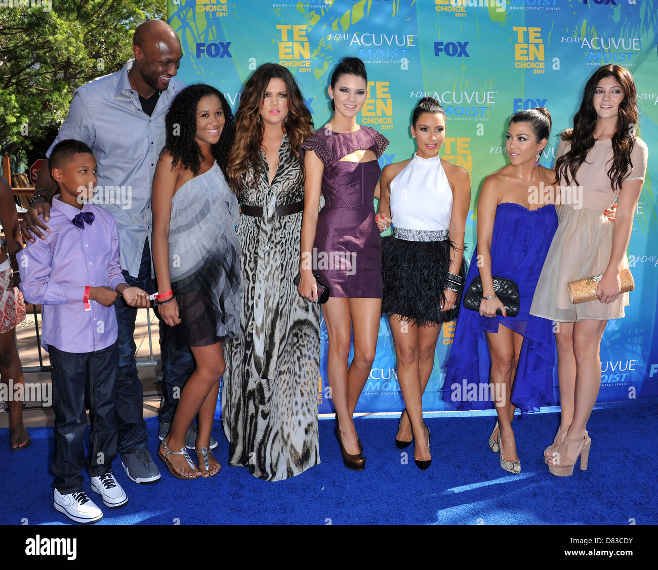 Lamar Odom, Khloe Kardashian, Kylie Jenner, Kim Kardashian, Kourtney Kardashian and Casey Jenner 2011 Teen Choice Awards held Stock Photo