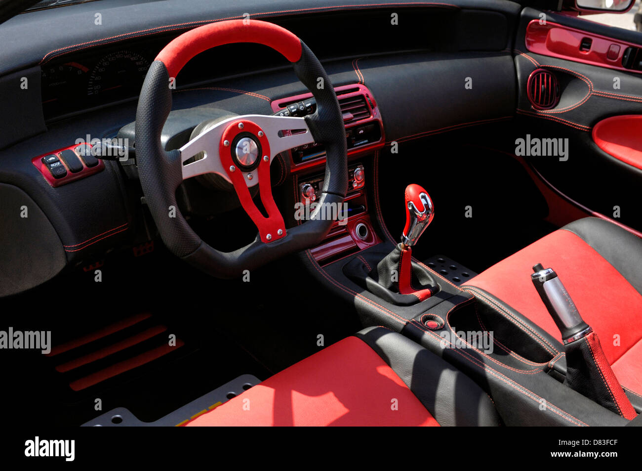 Custom Car Red And Black Leather Interior Stock Photo