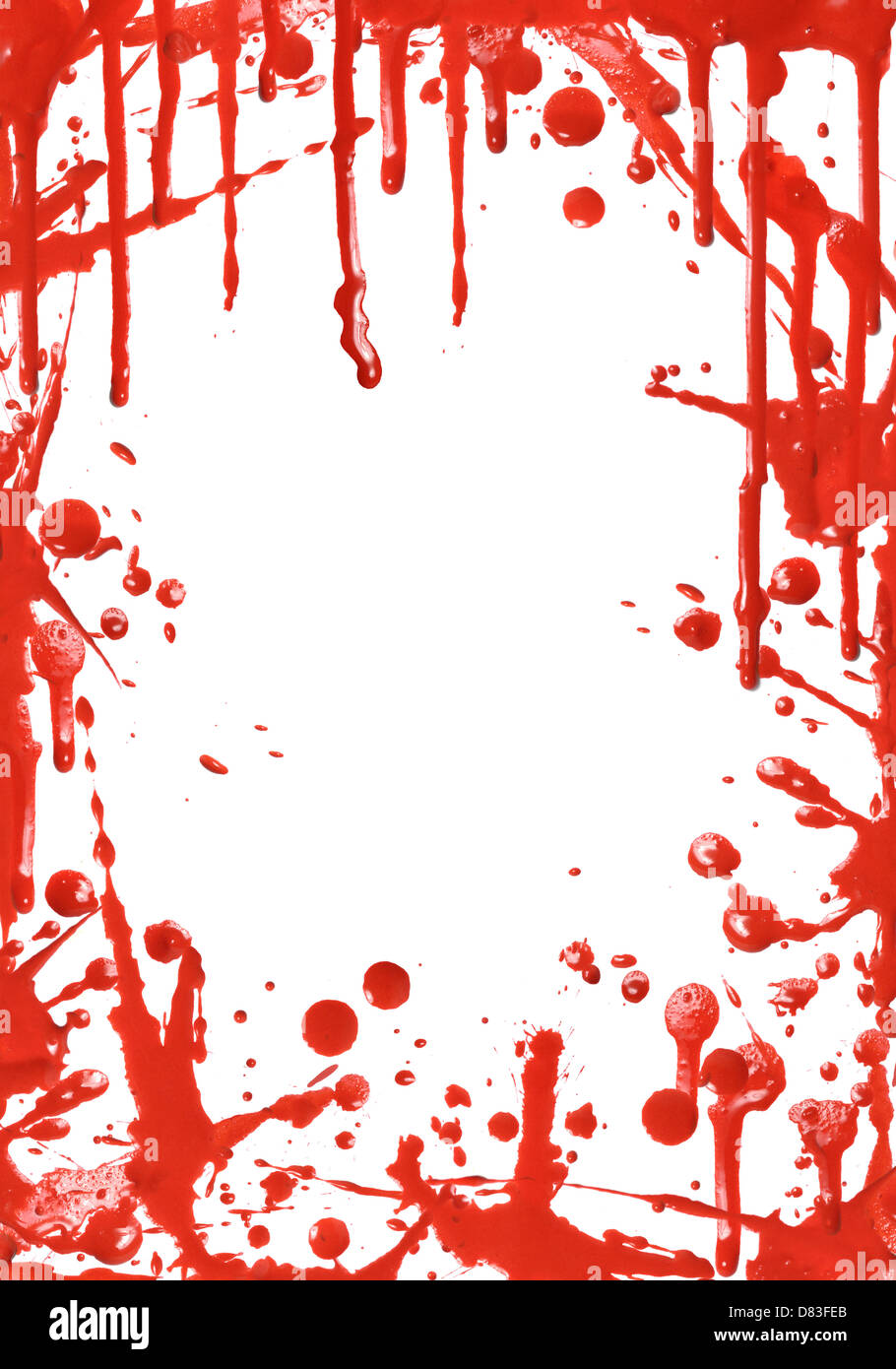 Frame from red paint drips on white background Stock Photo