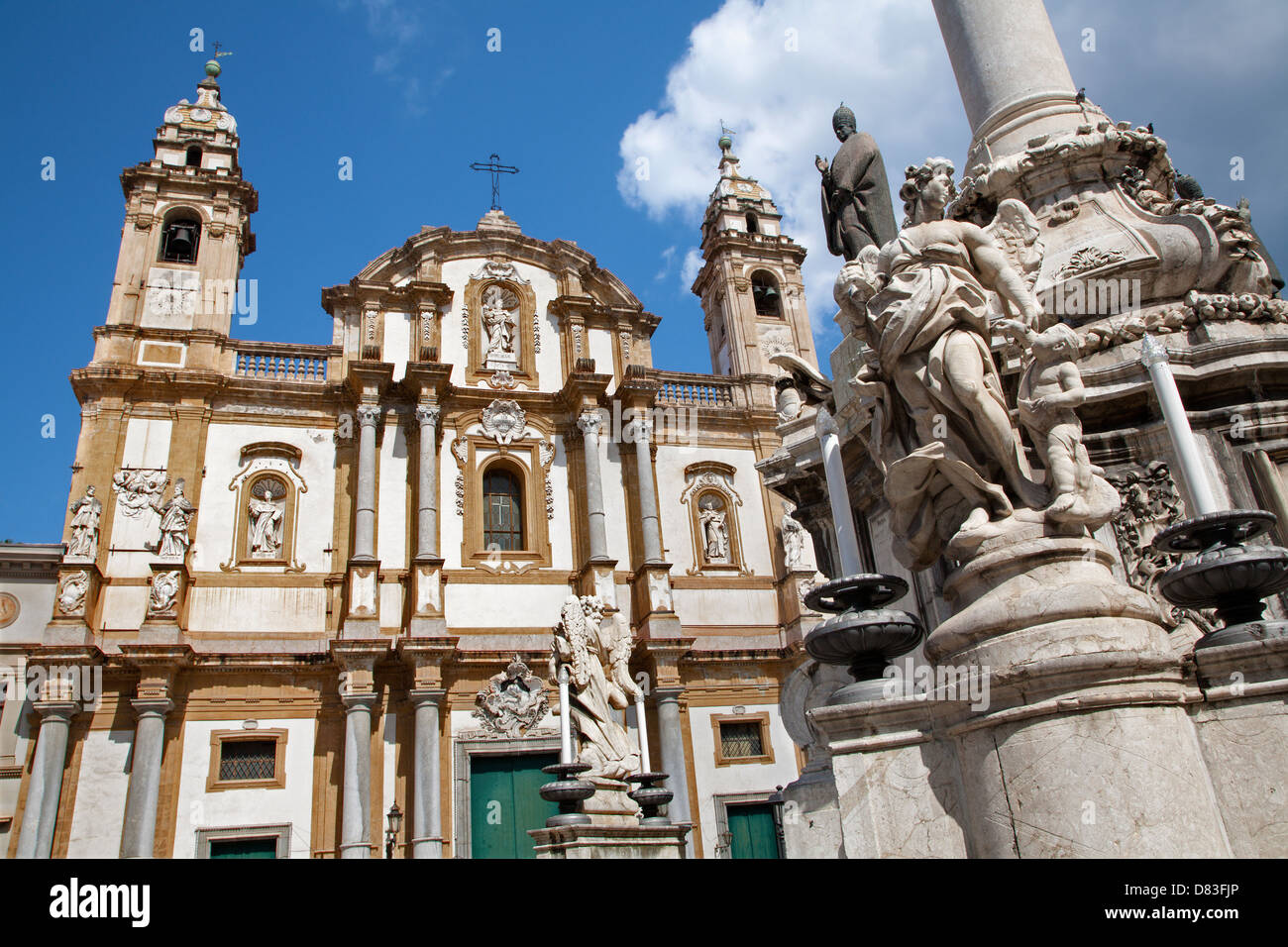 Palermo - San Domenico - Saint Dominic church and baroque column Stock Photo