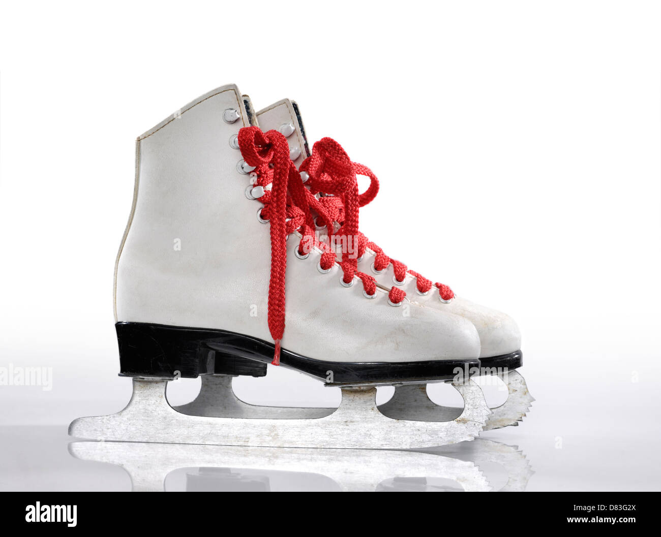 Ice skates with red laces isolated on white background Stock Photo