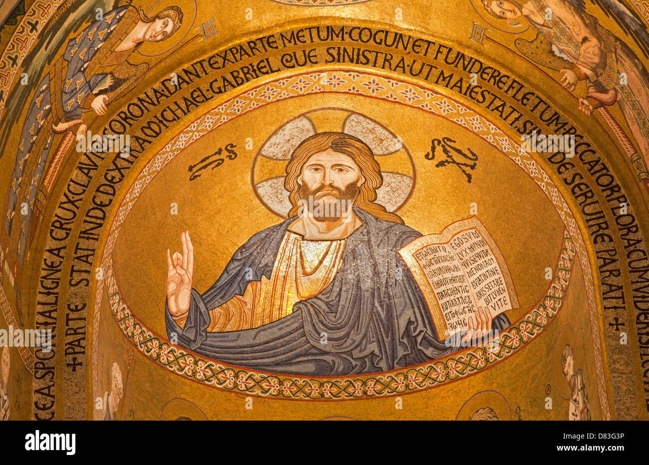 PALERMO - APRIL 8: Mosaic of Jesus Christ from Cappella Palatina - Palatine Chapel Stock Photo