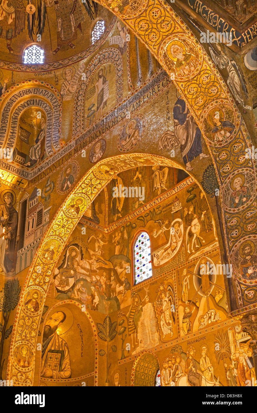 PALERMO - APRIL 8: Mosaic of Cappella Palatina - Palatine Chapel Stock Photo