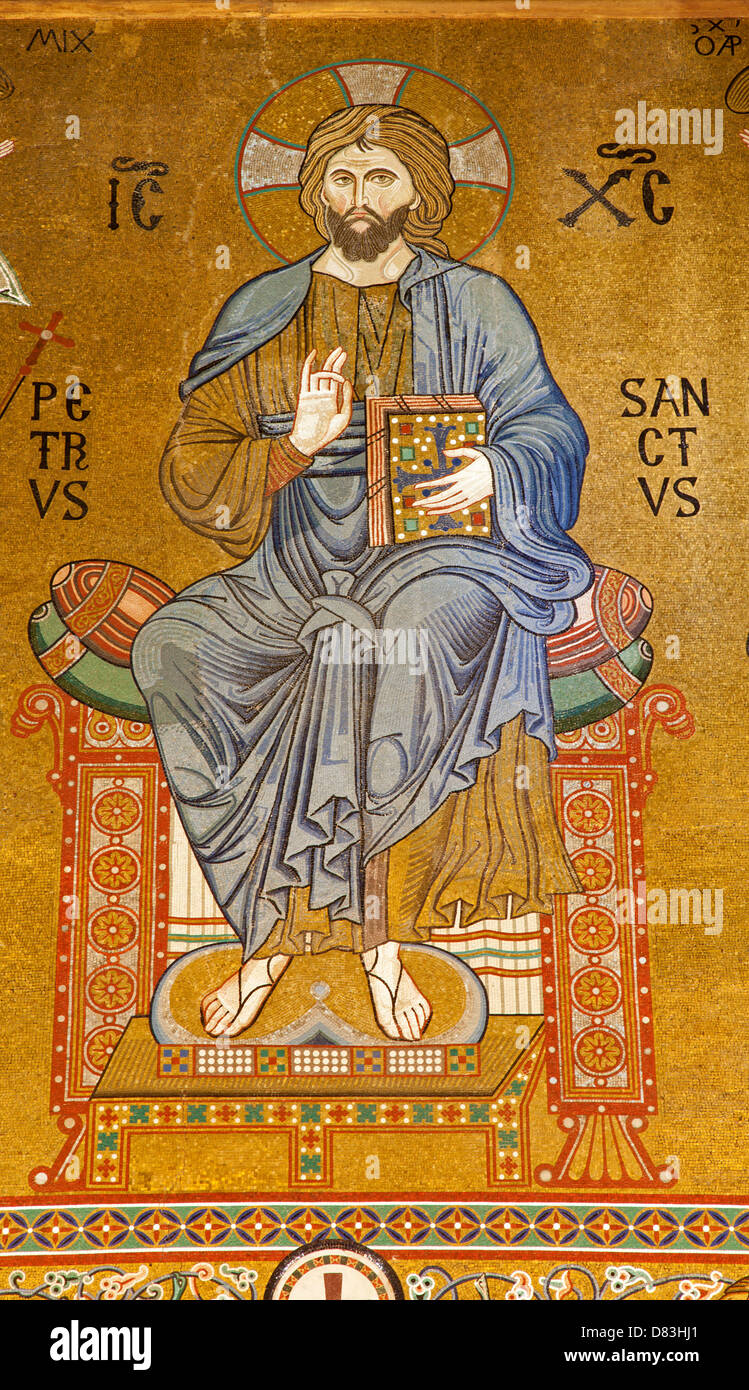 PALERMO - APRIL 8: Mosaic of Jesus Christ from Cappella Palatina - Palatine Chapel Stock Photo