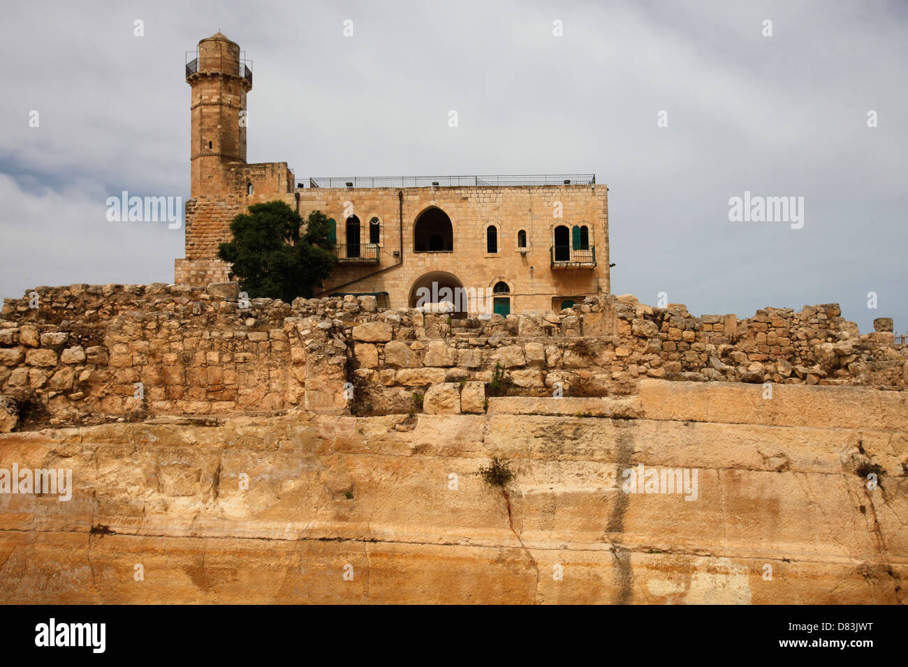 View of Nabi Samwil mosque built over the tomb of Samuel the traditional burial site of the biblical Hebrew and Islamic prophet Samuel, located adjacent to the Palestinian village of Nabi Samwil at the outskirts of Jerusalem in the West Bank, Israel. Stock Photo