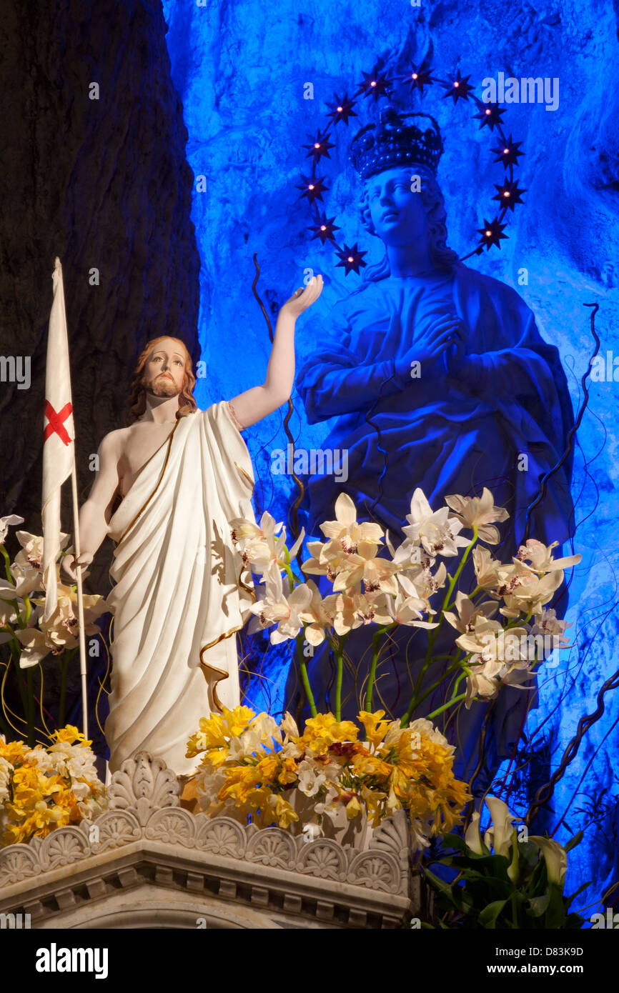 PALERMO - APRIL 9: Statue of resurrected Christ and hl. Mary in cave of Santuario santa Rosalia. Stock Photo