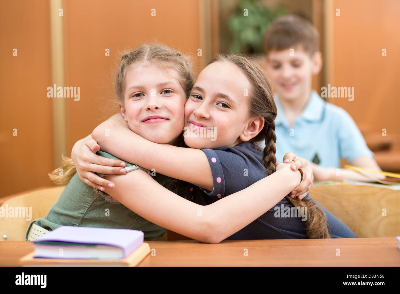 schoolgirls friends after lesson Stock Photo