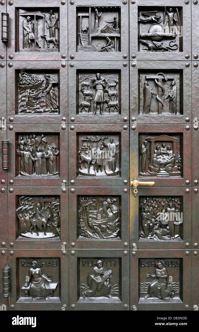 Door of Grossmunster Cathedral Zurich Stock Photo
