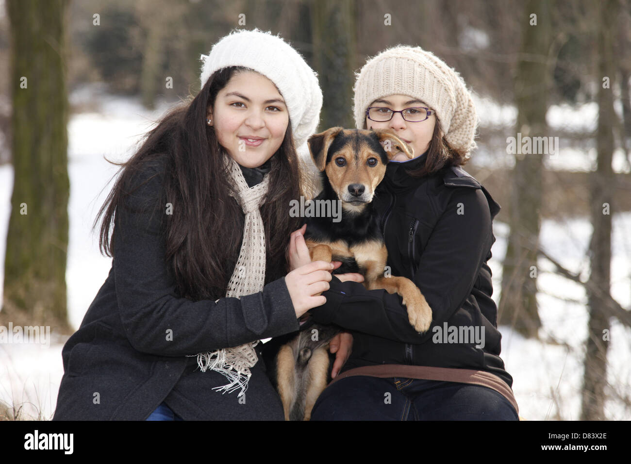 kids with dog Stock Photo