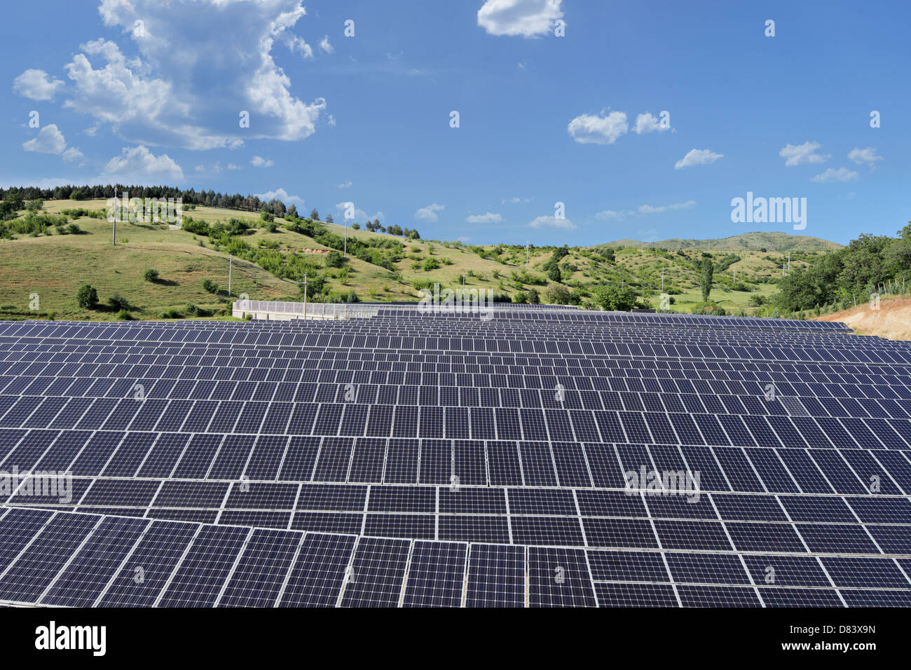 Solar photovoltaic cell panels on field at Macedonia Stock Photo