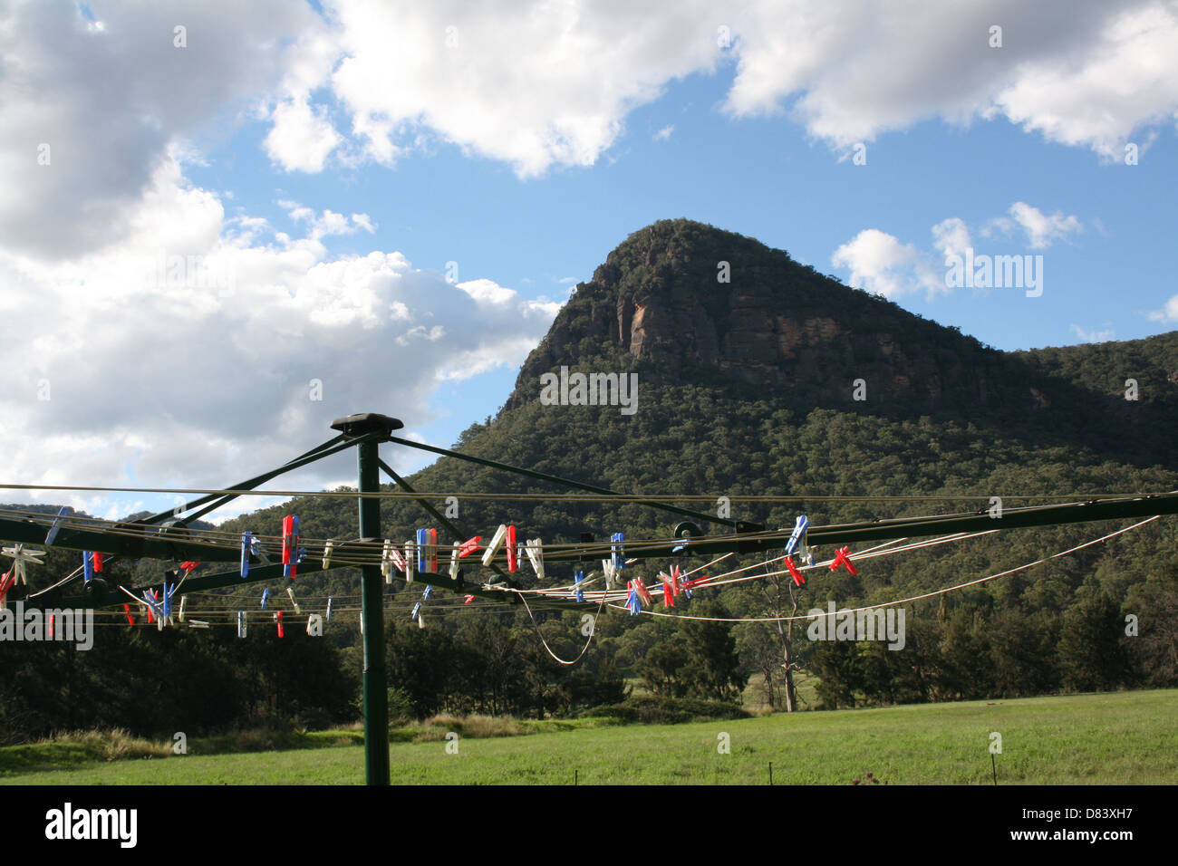 Australian clothes line with mountain in the background Stock Photo Alamy