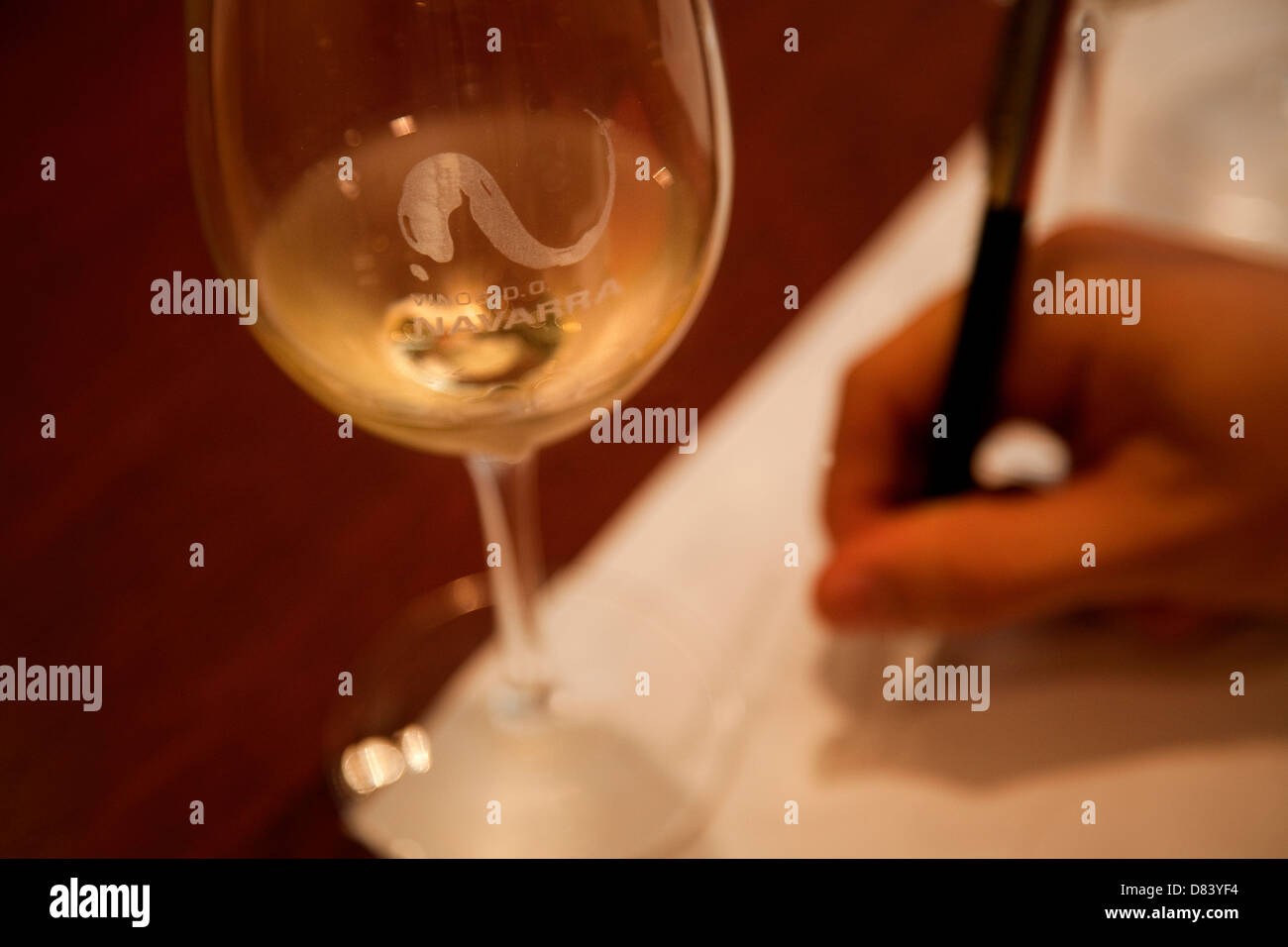 Degustation forms being filled out at a wine tasting session. Navarre