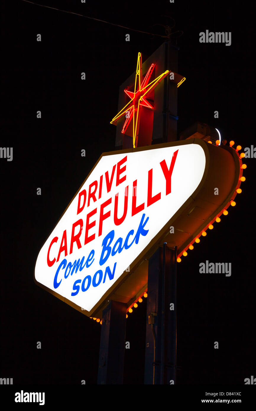 The famous Leaving Las Vegas sign at night Stock Photo