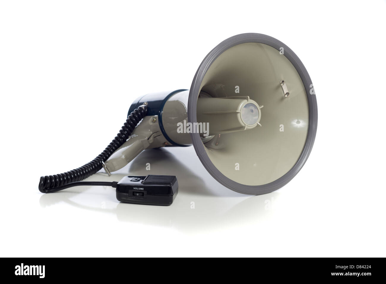 A gray bullhorn/megaphone on a white background Stock Photo