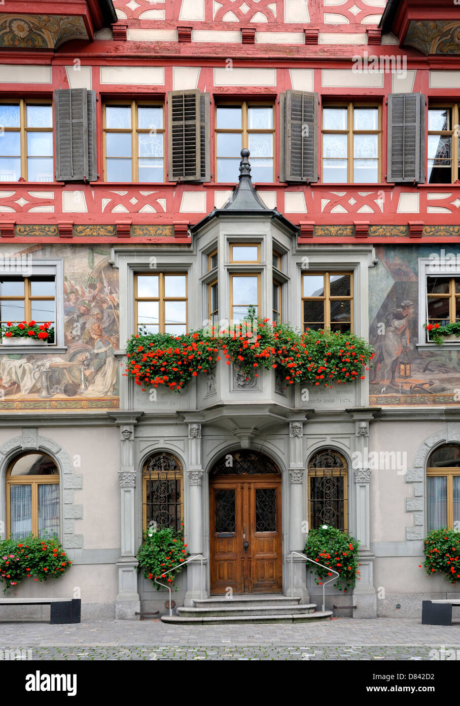 House facade in small town Stein am Rhein, Switzerland Stock Photo