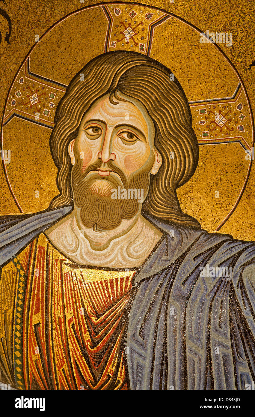 PALERMO - APRIL 9: Jesus Christ from main apse of Monreale cathedral. Stock Photo