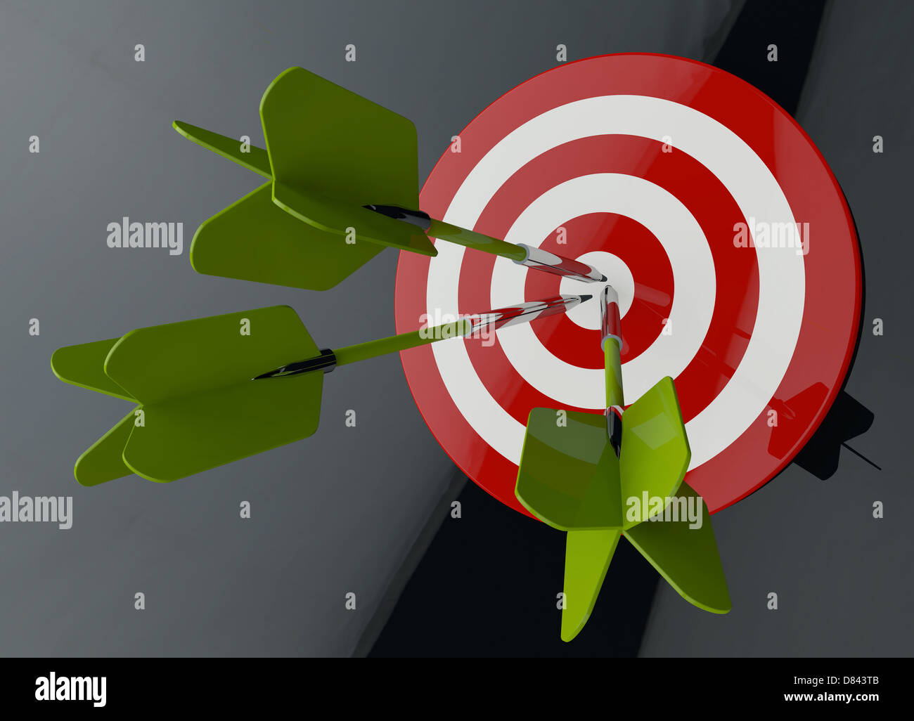 Dart Hitting A Target on a black background with light effect Stock