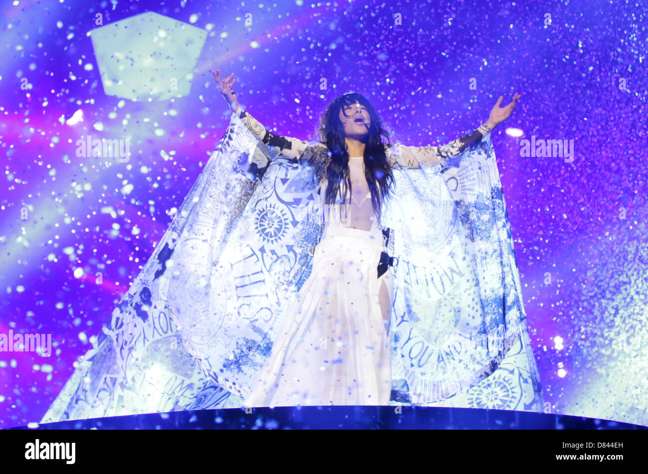 Swedish singer Loreen, winner of the ESC 2012, performing during the Grand Final of the Eurovision Song Contest 2013 in Malmo, Sweden, 18 May 2013. The annual event is watched by millions of television viewers who also take part in voting. Photo: Joerg Carstensen/dpa Stock Photo