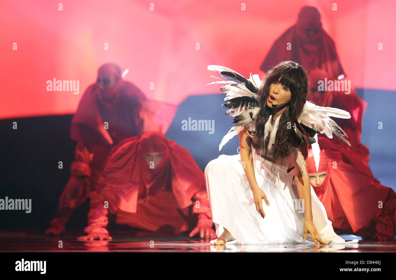 Swedish singer Loreen, winner of the ESC 2012, performing during the Grand Final of the Eurovision Song Contest 2013 in Malmo, Sweden, 18 May 2013. The annual event is watched by millions of television viewers who also take part in voting. Photo: Joerg Carstensen/dpa +++(c) dpa - Bildfunk+++ Stock Photo