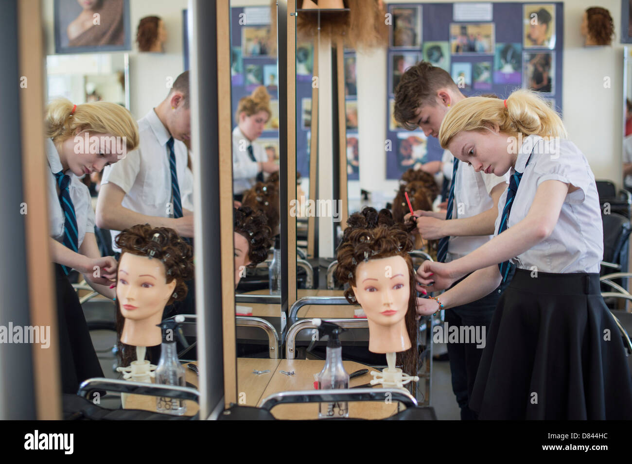 Secondary School Pupils Pictured During A Beauty And Hair Dressing