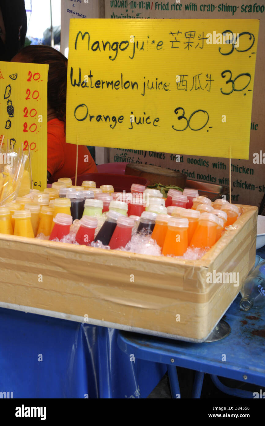 Juice stall in English and Chinese language for tourists customers at