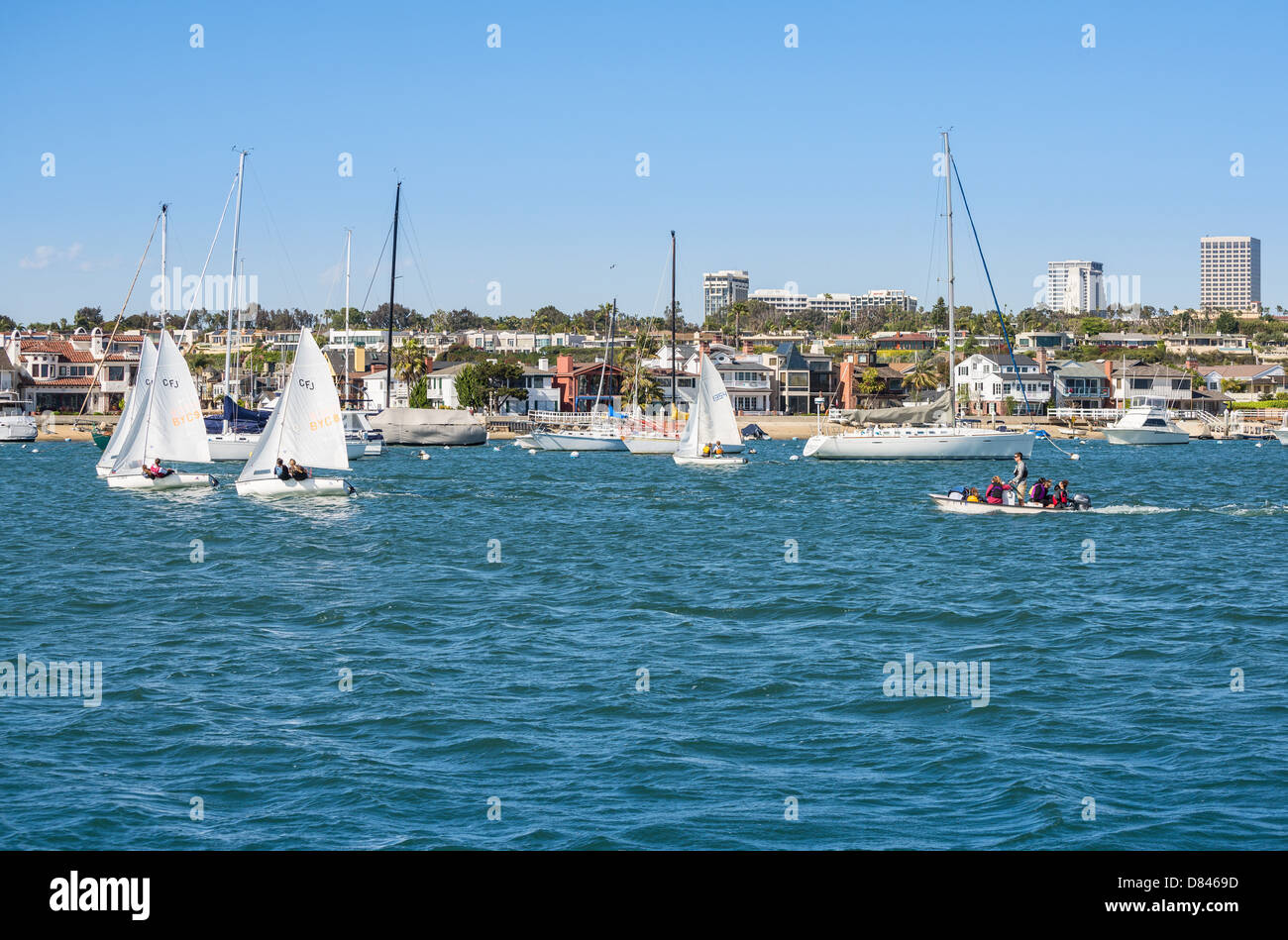 Sailing class in Newport Beach. Stock Photo
