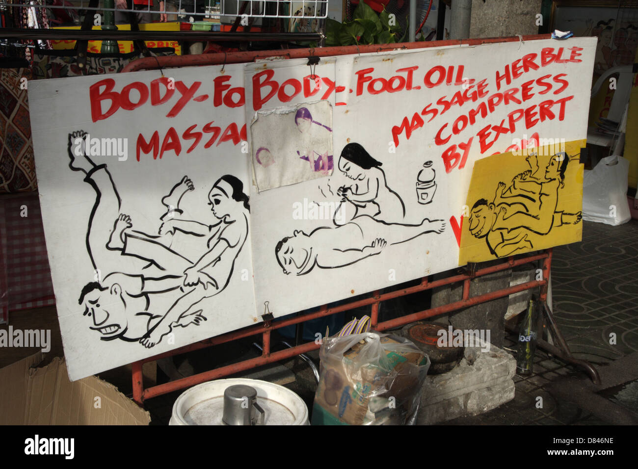 A sign on Thai massage shop near Wat Pho temple in Bangkok , Thailand