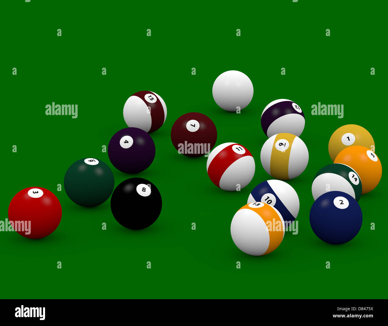 3d Render of Pool Balls Scattered on a Pool Table Stock Photo Alamy