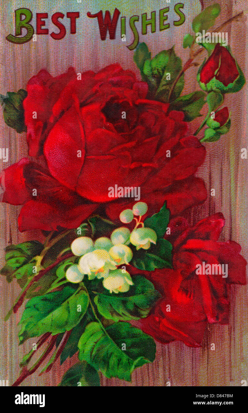 Best Wishes - Vintage Card with roses Stock Photo
