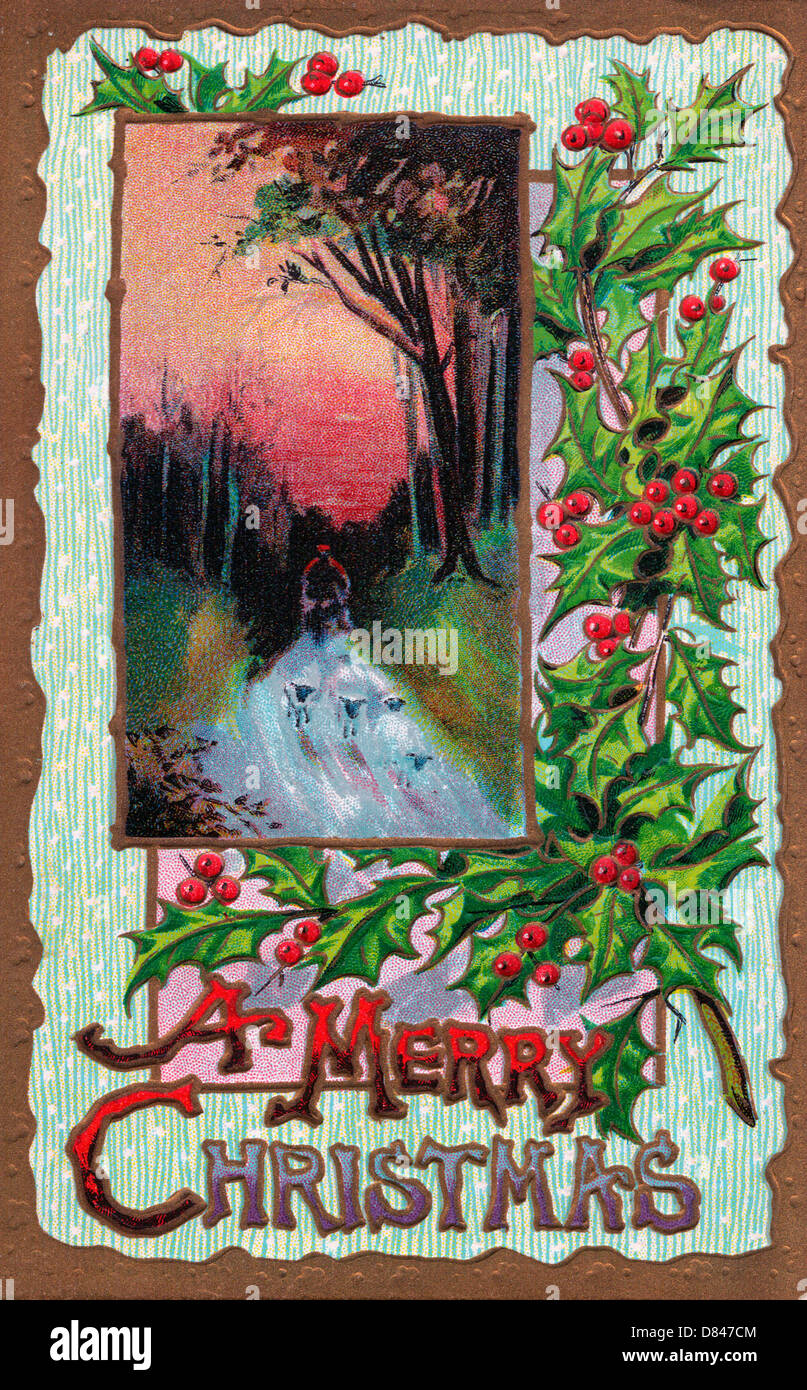 A Merry Christmas - Vintage card Stock Photo