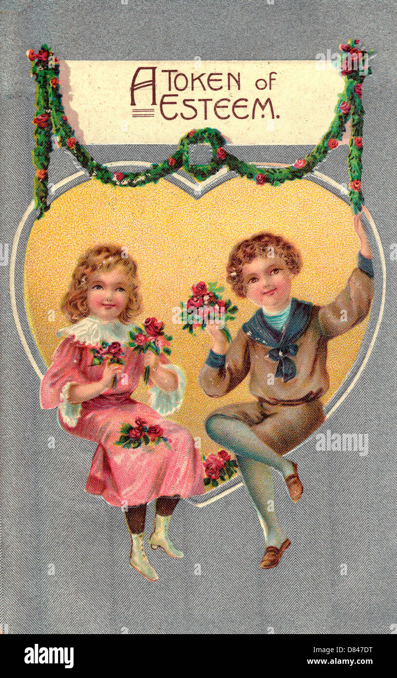 A Token of Esteem - Vintage Valentine's Day card Stock Photo