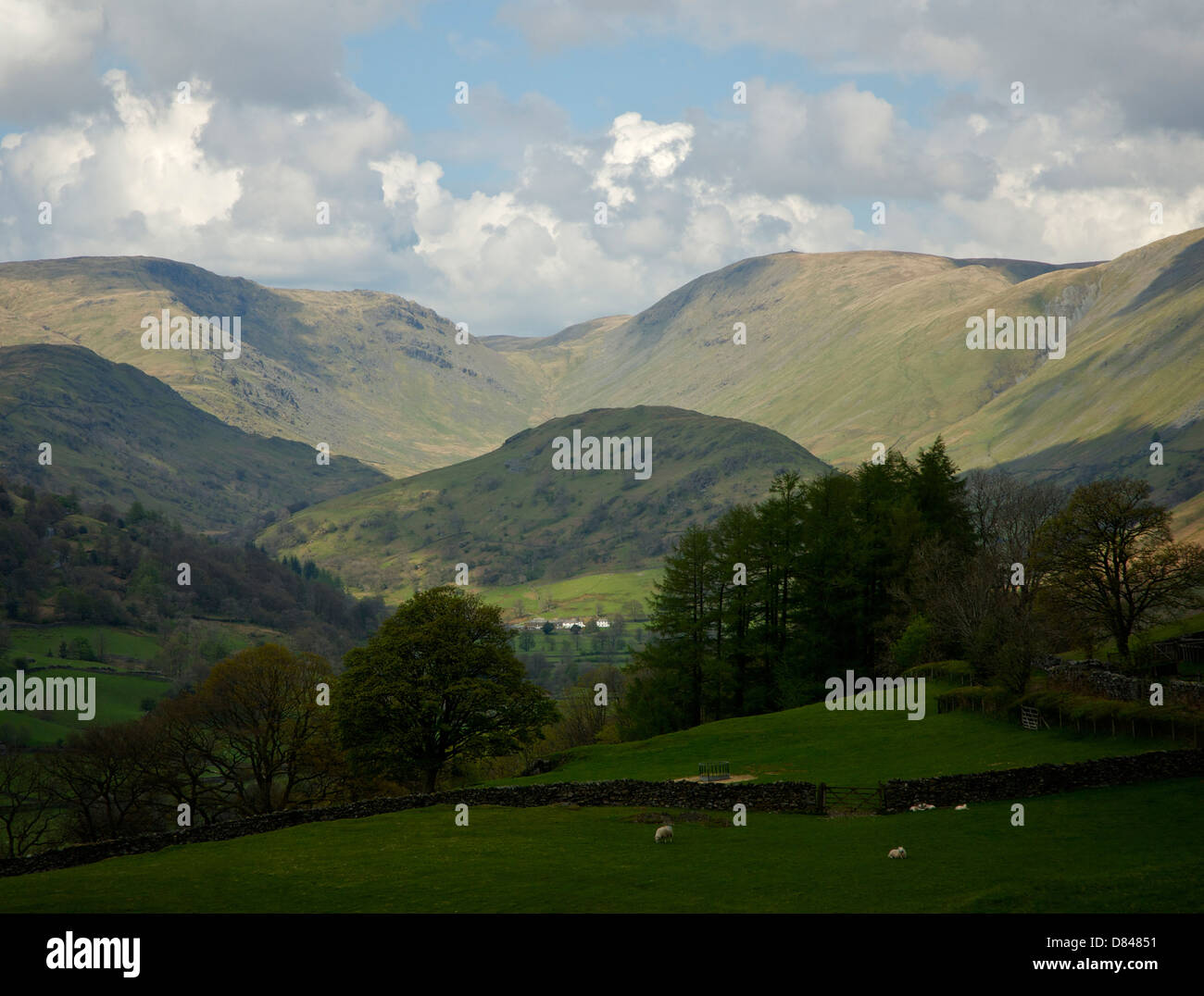Troutbeck Park Farm, beneath hill known as The Tongue, Troutbeck Valley, Lake District National Park, Cumbria, England UK Stock Photo