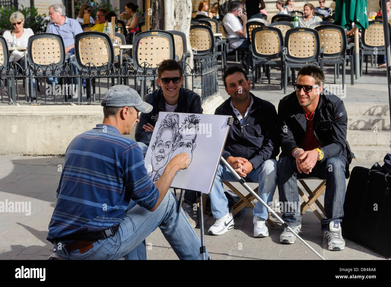 street-artist, Grand Siege Square in front of cathedral in Valletta, Malta, Stock Photo