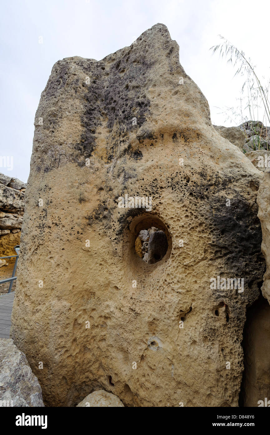 megalithic Ggantija Temple 3.600-3.200 b.C. on Gozo, Malta,  UNESCO-Heritage Site Stock Photo