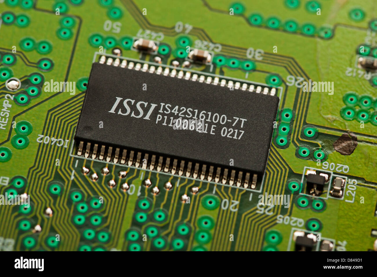 SDRAM chip on circuit board Stock Photo